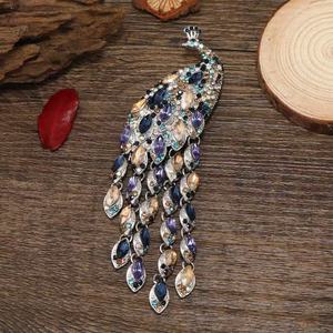 レディースブローチファッションダイヤモンドちりばめビンテージロング孔雀タッセルブローチ - Product Image 3