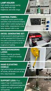 Мобильная дизельная солнечная осветительная вышка на прицепе, портативная светодиодная система освещения для строительства, горнодобывающей промышленности, мероприятий на открытом воздухе, экстренного использования - Product Image 5
