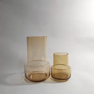 Vaso de vidro transparente cor âmbar feita à mão, venda imperdível, vaso de vidro para decoração de arte