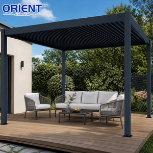 Pergola motorisée moderne en aluminium gris avec toit à lames orientables, durable, résistante aux intempéries, télécommande incluse - Product Image 4