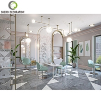 Miroir de salon de beauté vert, station de coiffure, design d'intérieur de salon de barbier, ensemble de mobilier de salon professionnel |    Conception complète de salon de beauté