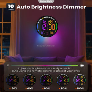 Grande horloge murale numérique avec affichage LED, alarme, minuteur, heure d'été, température, humidité, gradation automatique, télécommande, veilleuse - Product Image 2