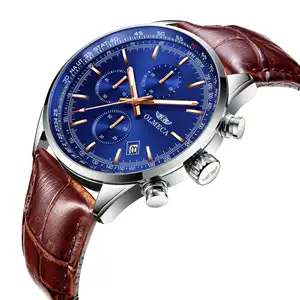 OLMECA 3003 Elegant Blue Chinese Mens Quartz Watch Stylish Genuine Leather Strap Waterproof Chrono in Stock Business Hand Watch