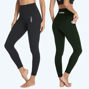 Groothandel Custom Logo Brede Tailleband Ademende Vrouwen Panty 'S Met Pocket Workout Fitness Yoga Legging Para Mujer Zachte Broek