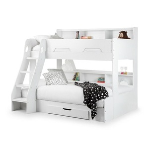 Kids Bunk Bed White And Gray With <b>Storage</b> Shelves And <b>Drawers</b> For Bedroom Child Use - Product Image 2