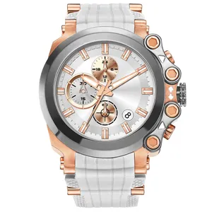热卖运动Montre Homme白色表盘手表男士豪华品牌日本Movt石英手表不锈钢背