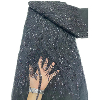 Tissu en dentelle verte de luxe NI.AI, magnifique tissu en dentelle florale perlée, tissu en dentelle à paillettes brillantes avec perles