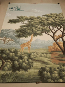 Superbe papier peint en soie avec paysage de la savane africaine et girafes - Garantie 1 an - Design graphique pour murs d'escalier - Product Image 6