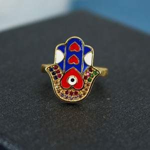 Popular Chic Rainbow Enameled <strong>Evil</strong> <strong>Eyes</strong> Hamsa Hand CZ Micro Pave Finger <strong>Rings</strong> for Women - Product Image 2