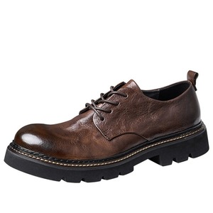 Chaussures décontractées pour hommes en cuir véritable, style rétro britannique, à bout large, légères - Product Image 1