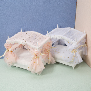 DIY de madera Mini hogar dormitorio sueño estrella Luna malla princesa cama elegante casa de muñecas accesorios para muñecas juguetes hechos a mano - Product Image 3