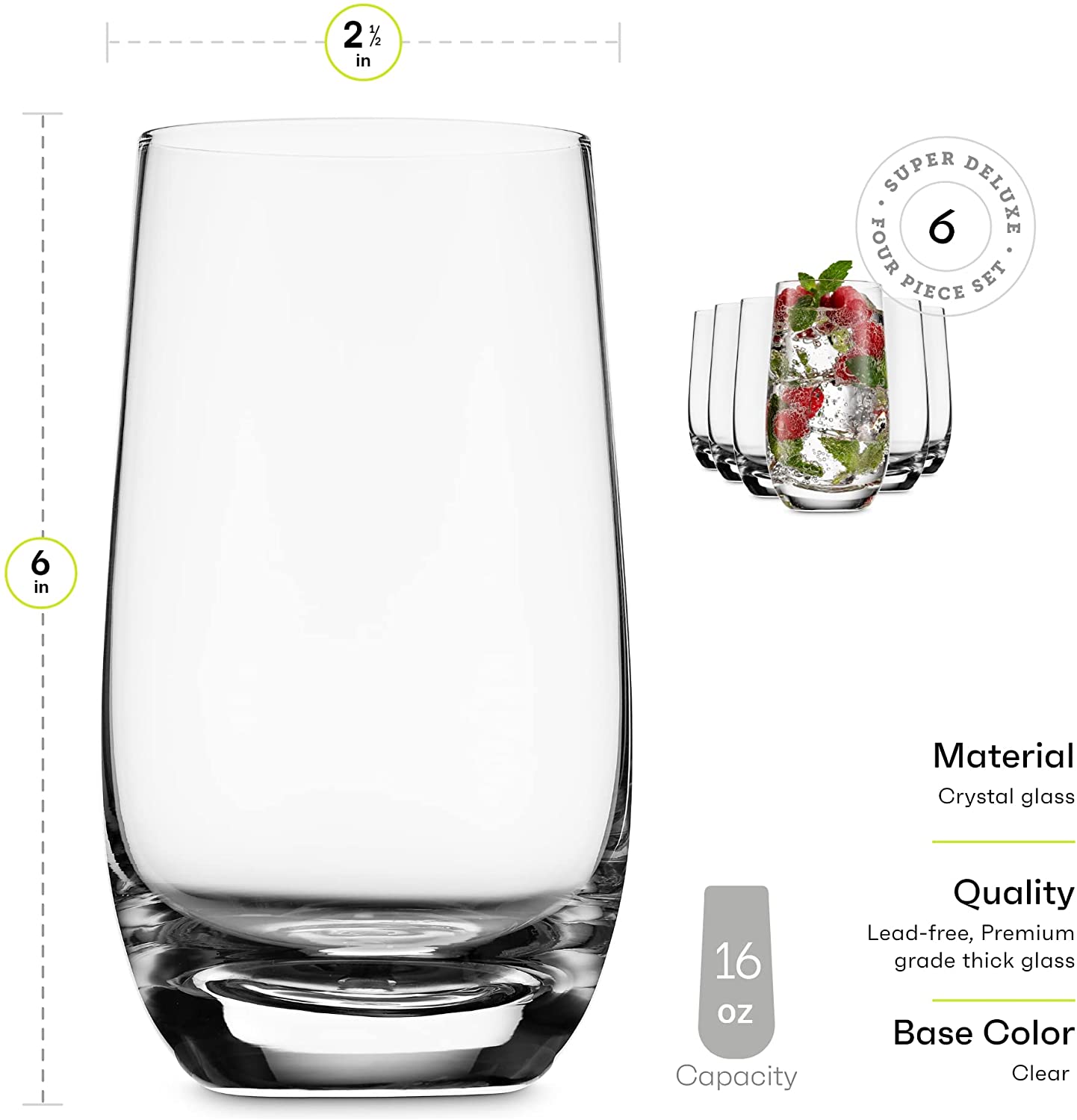 16 OZ Drinking Glasses Highball Glasses Tumblers for Mixed Drinks Water Juice beer cocktail