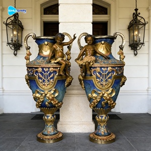 Macetero de Bronce Antiguo Fundido con Figura de Querubín, Jarrón de Lujo Personalizado con Figura de Cupido para Decoración de Exteriores de Villas y Mansões - Product Image 1