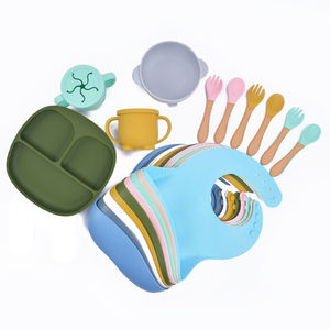 ชุดอาหารสำหรับเด็กทารก อุปกรณ์สำหรับการหย่านมแบบ Baby Led Weaning, ช้อนสำหรับเด็ก จานแบ่งช่อง ผ้ากันเปื้อน แก้วน้ำ แปรงนิ้ว, สำหรับการกินอาหารแข็งขั้นแรก - Product Image 4