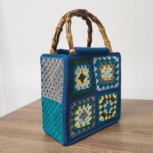 Designer Handmade Retro Bohemian Crochet Tote Bag Two Handles Luxury Geometric Flower Decoration Polyester Lining Granny <b>Square</b> - Product Image 5