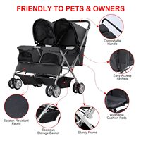 Poussette double pour animaux de compagnie, 2 chiens ou chats de petite taille, côte à côte, chariot de voyage double, harnais de sécurité, fenêtres en maille, paniers de rangement doubles