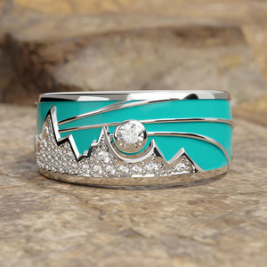Anello Smaltato Vintage con Motivo Alba di Montagna per Donne, Gioiello Artistico da Dito alla Moda - Product Image 1