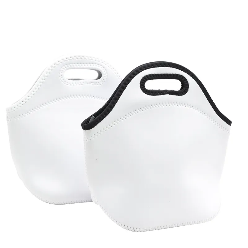 Çocuklar yetişkinler için toptan özel logo 4 mm neopren süblimasyon boş beyaz kullanımlık termal yemek taşıma çantası soğutucu çanta