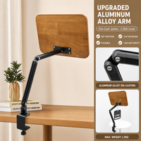 Support de lecture à pince pour bureau en bois massif 360 °   Support rotatif en alliage d'aluminium pour tablette, ordinateur portable, bibliothèque, vente en gros OEM