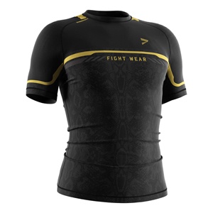 <strong>Black</strong> Golden Rash Guard <strong>Compression</strong> <strong>Shirt</strong> 4 Way Stretch and Sweat Moisture Fabric Part of a Martial Set Essential for BJJ - Product Image 5