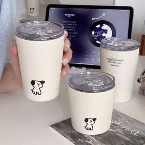 Gobelet isotherme en acier inoxydable mat, design mignon de chien, style couple, gobelet portable pour boire de l'eau pour femmes - Product Image 2