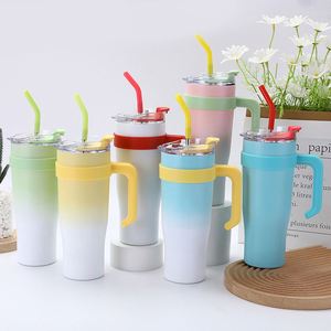 Mug de voyage isotherme Ice Bully Handle Mug 40oz à double paroi avec couvercle et paille, antidérapant, personnalisable avec logo OEM - Product Image 2