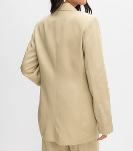 Blazer de Lino Color Caqui Claro para Mujer – Chaqueta Informal Holgada con un Solo Botón y Solapa con Muescas para Oficina y Uso Diario - Product Image 5