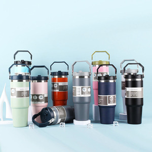 Portable 20oz 30oz Outdoor Leakproof Stainless Steel Flip <b>Straw</b> Insulated Travel Coffee Cup Tumbler <b>with</b> Handle - Product Image 4