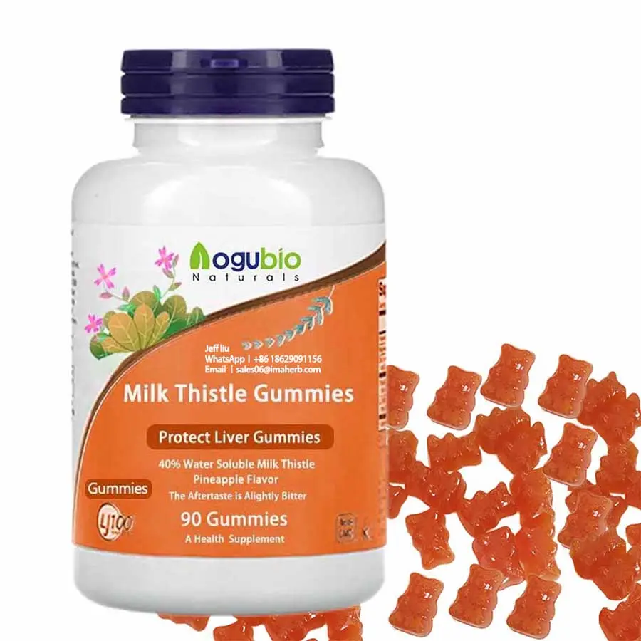 Aogubio Hot Bán astaxanthina cây kế sữa chiết xuất dứa hương vị sữa cây kế thảo dược Gummies bảo vệ gan