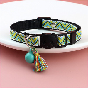 Wholesale Jacquard Embroidery Bohemian Pattern Adjustable Cat Cute <strong>Collar</strong> with Bell and Tassel Breakaway Release Buckle - Product Image 6