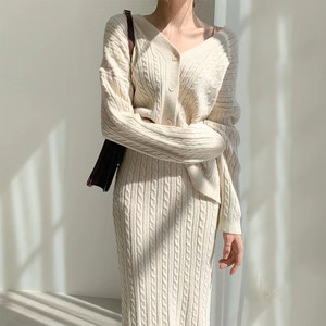 Gran oferta, moda coreana, ropa de invierno, suéter, traje, faldas largas torcidas, conjunto de suéter informal para mujer, conjuntos de dos piezas - Product Image 3