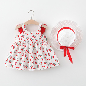 Vestido de Verano para Bebés Niñas, Diseño Nuevo, Alas Pequeñas, 2 Piezas, Vestido + Sombrero de Paja, Sin Mangas, Vestido de Cereza para Bebé - Product Image 4