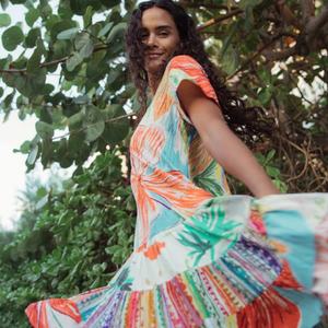 Vêtements de plage OEM, imprimé élégant, maxi kaftan kimono, décontracté, longue robe de plage, robes hawaïennes pour femmes - Product Image 3