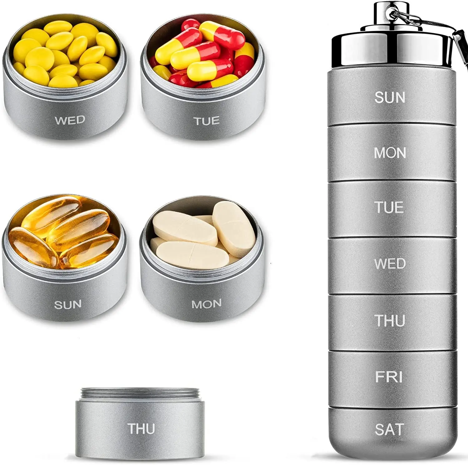 Hot Portable Metal Moisture Proof Weekly Pill Organizer Aluminum Alloy BPA Free Travel Hiking 7 Day Pill Box Case Waterproof