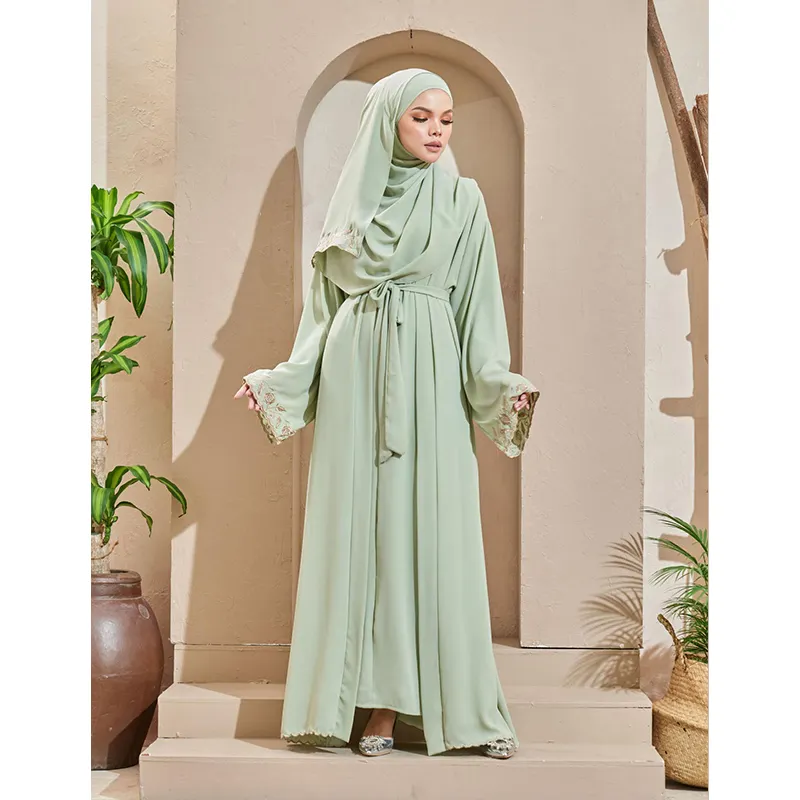 ठोस ColorLatest डिजाइन कढ़ाई इस्लामी महिलाओं के कपड़े फैशन कढ़ाई के साथ अरबी शैली दुबई मुस्लिम Abaya