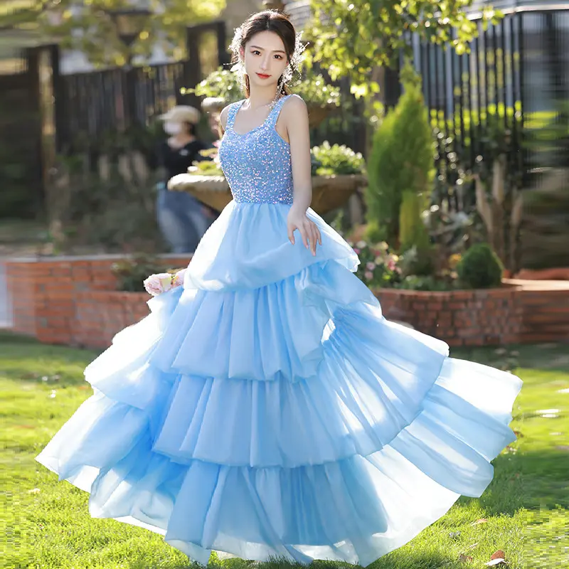 ZX-2008 Formal gowns women evening dresses elegant ladies lace strapless blue color evening gown girls long evening dress