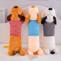 Peluche chien à grosse tête de dessin animé, rayée, grande taille, coussin chien couché, cadeau pour enfants et filles, polyester et coton PP