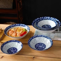 Blau-weiße Porzellanschalen, gewerbliches Restaurantgeschirr, große Schalen, Reisschalen, Fischschalen, Suppenschalen