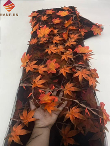2025 nuova alta qualità 3D fiore ricamato <span class=keywords><strong>Tulle</strong></span> tessuto di pizzo a rete francese con motivo a foglia di pizzo ricamato per africano abito da sposa - Product Image 4