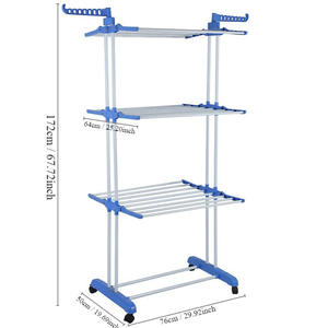 Многофункциональный напольный трехслойный стеллаж для сушки одежды складной напольный мобильный стеллаж для одежды - Product Image 5