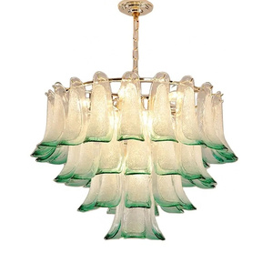Candelabros para el hogar Italia diseño lámpara de techo de cristal de Murano gradas lámpara de araña de hoja verde redonda accesorio de iluminación para dormitorio - Product Image 1