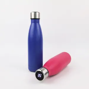 定制标志500毫升运动水瓶不锈钢可乐形智能保温瓶带发光二极管温度Di