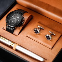Set Jam Tangan Pria Quartz SINOBI Grosir Kualitas Unggul, Hadiah Bisnis, Kancing Manset, Pulpen, Set Jam Tangan