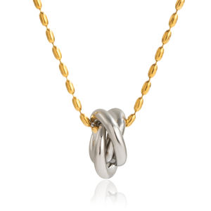 J & d 18k מצופה זהב פלדת אל-חלד שרשרת כדור אובלית כסף עגול שרשרת תליון קשר לנשים - Product Image 2