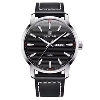 Benyar 5145 3ATM Wasserdichte Multifunktions-Chronograph Quarz-Armbanduhr mit schwarzem Lederarmband für Herren