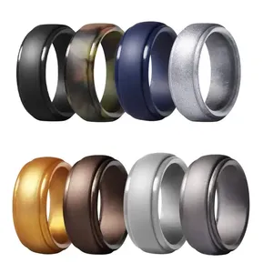 10mm Wide 2.5mm Thick Silicone Ring Men Step Edge Design Rubber Wedding Band