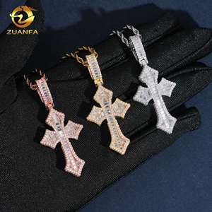J&C Full Iced Hip Hop Cross Pendants 925 Sterling <b>Silver</b> Rose Gold Plated Men Women Fashion baguette Moissanite GRA Certified - Product Image 2