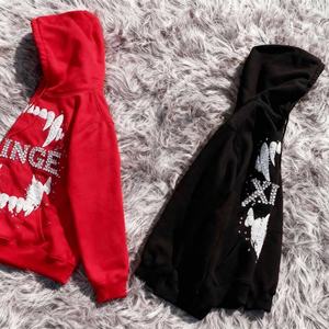 เสื้อฮู้ดดี้ผู้ชายทรงบ็อกซี่แบบครอปปิ้ง ปักลายกราฟิกปากแบบ 3 มิติ สไตล์วินเทจสั่งทำพิเศษ รุ่นขายดีประจำปี 2026 ประดับด้วยคริสตัล - Product Image 2