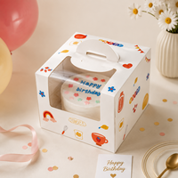 Boîte à gâteau personnalisée avec fenêtre transparente et poignée, 6/8/10/12 pouces, en papier kraft blanc, emballage de boulangerie avec logo pour anniversaire et mariage