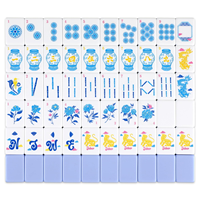 Ensemble de tuiles de mahjong de luxe moderne Chinoiserie avec sac de transport, 160 tuiles de mahjong gravées en cristal bleu, jeu de société classique pour adultes et familles
